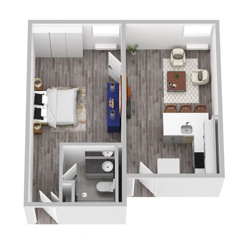 Floor plan for 1 bed, 1 bath, 616 sqft